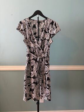 Tommy Hilfiger Black and White Paisley Wrap-Style Midi Dress